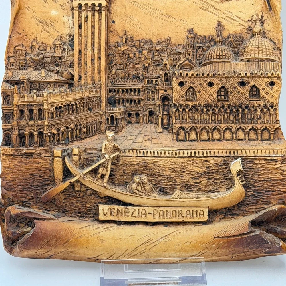 Vintage Paris Venice 3D‎ Relief Scroll Wall Plaques Set of 2 European Landmarks